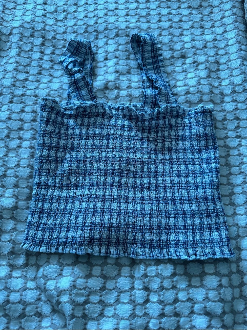 Smocked Blue Plaid Tank Top - Women